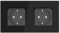 PULSAR Doppel-Steckdose mit Deckel Unterputz Glas Schwarz, Zweifachsteckdose 250V 16A mit Klappdeckel, Steckdosen 2-Fach 157 x 86mm für Bad, Küche, Feuchtraum, IP44