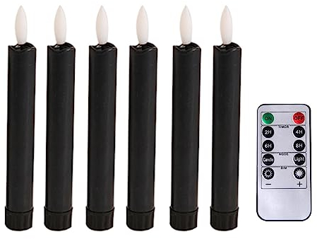 Sharplace 6 Stück LED-Kerzen, Fensterkerzen, Licht, Docht, flammenlose Stabkerzen, Kerzen mit Fernbedienung für Schlafzimmer, Tisch, Halloween, Schwarz