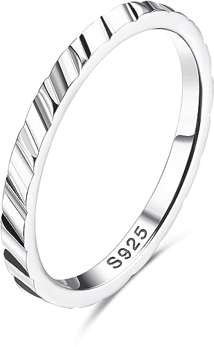 Milacolato 925 Silber Ring Für Damen Mädchen 18 Karat Weißgold Vergoldet Stapelbare Fingerringe 1,5mm Schnittfläche Band Hochzeit Verlobung Versprechensring Größe 62 (19.7)
