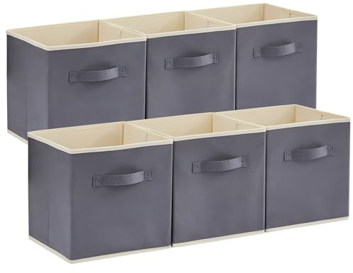 Lifewit 6 Stück Aufbewahrungsbox aus Stoff, Faltbar Aufbewahrungswürfel Kallax Boxen Aufbewahrung aus Vliesstoff mit Griff für Würfelregal Kallax Boxen Regal Einsatz, 30x30x30cm, Grau