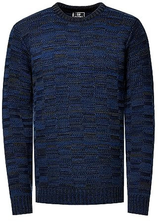 Rusty Neal Herren Pullover Schwerer Grobstrickpullover mit Rundhals-Ausschnitt im Streetwear Kontrast Block-Design S - 3XL 438, Farbe:Marine, Größe S-3XL:M