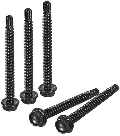 uxcell #8 x 2 Hex Washer Head Self Drilling Screws 30Pcs 410 Stainless Steel Sheet Metal Self Tapping Screws for Metal Wood, Black