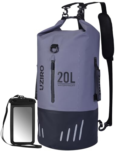 UZIRO Wasserdichter Packsack 20L, Dry Bag Rucksack, Wasserdichter Rucksack, wasserdichte Tasche, Seesack Wasserdicht, Waterproof Bag, Wasserfeste Tasche (Grau)