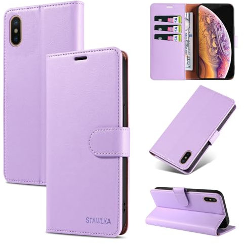 STAWLKA Case for iPhone XS Max, Premium PU Leather Flip Magnetic Buckle Wallet Case Kickstand Blocking RFID Shockproof Protective Phone Cover for iPhone XS Max - Purple