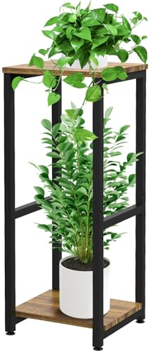 YOCOMEY Hölzern Blumenregal Pflanzenregal, Mehrstöckig Blumenständer Pflanzenständer Blumenbank Blumentreppe Pflanzentreppe Standregal für Innen Garten Balkon Deko (2 Tier, Schwarz)