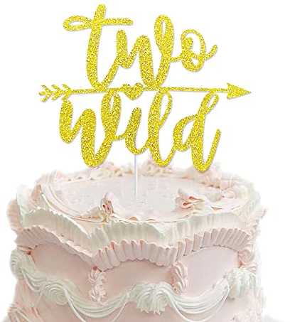 Zwei wilde Geburtstagstorten-Topper, doppelseitig, goldfarben, glitzernd, zweiter Geburtstag, Kuchen-Picker für Baby-Party-Dekorationen zum 2. Geburtstag …