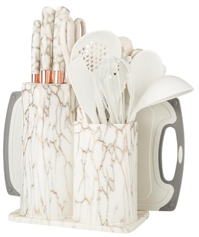 Xafrstyu Ustensiles De Cuisine Silicone 25 Pièces, En Silicone Bon Et Poignées Bois, Set Ustensile Cuisine Convenant Toutes, Ensemble D'ustensiles De Cuisine En Silicone Résistant (blanc)