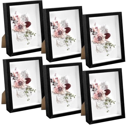 6 Pack Shadow Box Picture Frame, 5x7 Shadow Boxes Display Cases Wood Shadow Box Set for Dried Flowers, DIY Craft, Memorabilia, Medals, Photos, Wall Tabletop Display (5 x 7 Inch, Black)