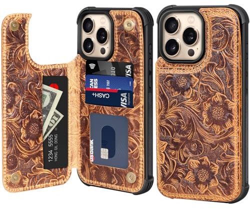 RMAWRAD Hülle für iPhone 13 Pro max 6.7 inch, Premium Leder Klapphülle Handyhülle,mit Kartenslot Standfunktion Wallet Flip Case,dual Magnetic Buckles,langlebig Dunkelbraun