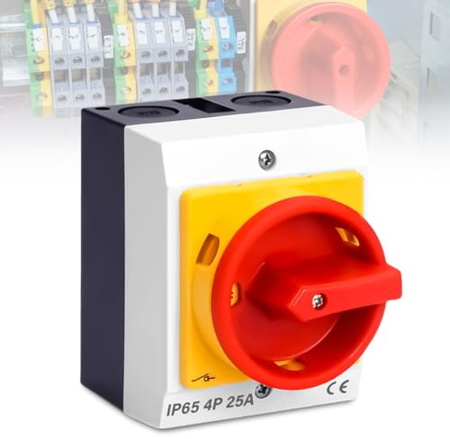 Interrupteur Principal Disjoncteur 25 A à 4 Broches dans le Boîtier IP65 avec Boîtier en Plastique, Rotatif pour Connecter