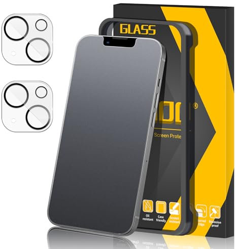JEHOO Matt Panzer Schutz Glas für iPhone 13, [2+2 Stück] Matte Schutzfolie und Kamera Glasfolie, Rahmen-Installationshilfe Blendschutz, Anti-Fingerabdruck Screen Protector
