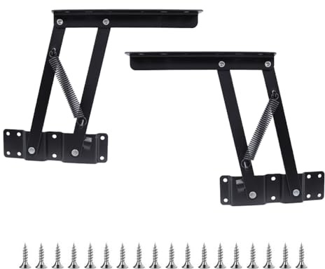 Ieron Heavy Duty Coffee Table Spring Hinges Set, Lift Up Top Coffee Table Spring Hinge Hardware Fitting, 30 kg Load Capacity, Space Saving Furniture Accessory (Black)
