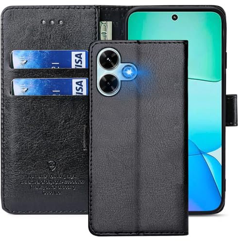 FMPCUON Cover per Xiaomi Redmi 13/Xiaomi Poco M6 4G,Cover in Pelle Xiaomi Poco M6 4G,Flip Wallet Case Custodia in Pelle PU Premium,con Magnetica a Scatto per Xiaomi Redmi 13,Nero