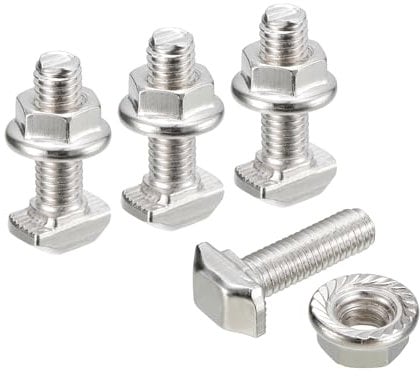 sourcing map M5x16mm T Slot Drop-in Bolt and M5 Hexagon Flange Nut Set, 20 Sets Hammer Head T-Bolt T Shape Stud Sliding Screw for 20 Series Aluminum Profile