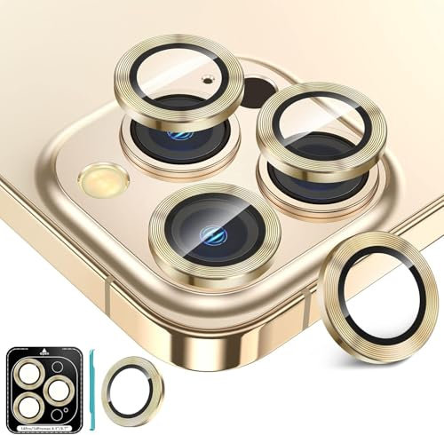 Fewdew for iPhone 14 Pro Max/iPhone 14 Pro Camera Lens Protector, 9H Tempered Glass [Anti Scrach] Metal Individual Ring Camera Screen Protector Cover,Gold