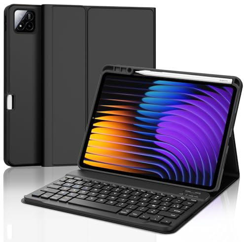 JADEMALL Clavier pour Xiaomi Pad 7/7 Pro 11.2 Pouces 2025, Étui Clavier pour Xiaomi Pad 7 Pro, AZERTY Français Bluetooth Détachable avec Fente pour Stylo pour Tablette Xiaomi Pad 7/7 Pro, Noir