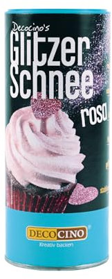 DECOCINO Glitzerschnee rosa - essbarer glitzer Schnee, funkelndes Highlight, rosa, Ideal für Kuche, Torten, Cupcakes, Muffins, Waffeln, Dessert, backfest