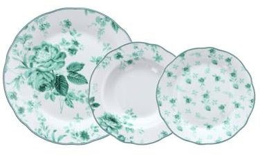 Wintem Servizio di Piatti in Porcellana 18 Pezzi con Piatti Piani, Fondi e per Dolci - Ideale per Occasioni Speciali o per Uso Quotidiano - Set di Piatti per 6 Persone - Bianco con Fiori Verdi