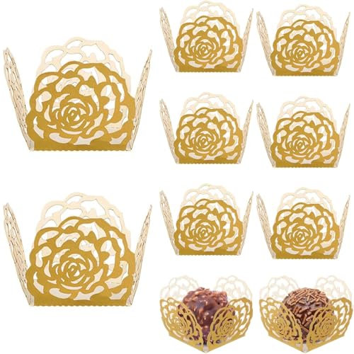 KOSTOO 50pcs Truffle Wrapper, Chocolate Paper Cups, Mini Baking Cups Paper, Wrap Liners Chocolate Candy Packing Separating Trays for Shower Birthday Wedding Party (Gold)
