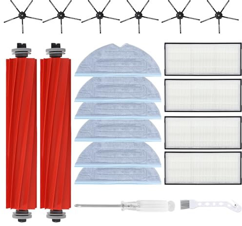 20 pièces de rechange compatibles avec Roborock S7 S7 MaxV S7 MaxV Ultra S7 Plus S7 Pro Ultra, 2 brosses principales, 4 filtres, 6 serpillères, 6 brosses latérales, 1 brosse de nettoyage, 1 tournevis