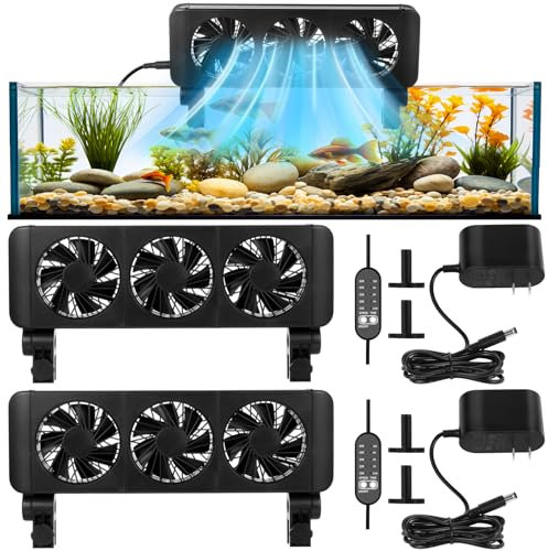 Tujoe 2 ventiladores de acuario de 3 cabezales ajustables con temporizador, 5 velocidades de viento, funcionamiento silencioso para tanques de agua dulce y salada