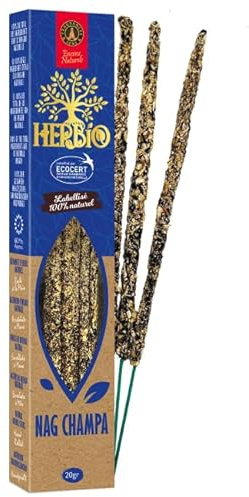Fragrances & Sens - Natürliche Nag Champa Räucherstäbchen Herbio, Handgemacht, Ecocert-Zertifiziert, Lange Brenndauer (60 Min)