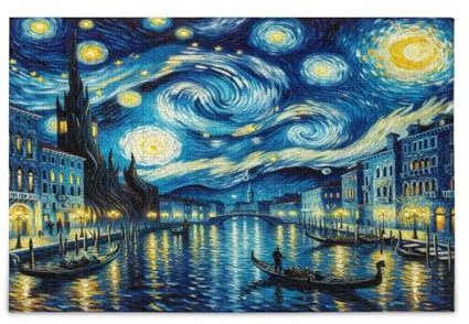 Venedig Sternennacht Ölgemälde Puzzle 1000 Teile Holz Puzzle Erwachsene Familie Puzzle