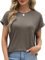 Dressmine Cap Sleeve T Shirts for Women Summer Solid Clothes Round Neck Tee Blouse Casual Jumpers Coffee Grey XX-Large