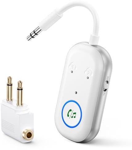 2025 Newest Transmetteur Récepteur Bluetooth 5.3, Adaptateur Bluetooth sans Fil Audio 3.5mm Jack 2 en 1, Compatible avec 2 AirPods, Faible Latence, pour TV/Smartphone /Enceinte/Avion/écouteurs