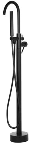 freestanding Bath Taps Floor-Mounted Bathtub Filler Brass Chrome Plated with Handheld Shower Single Handle Floor-Standing Bathroom Faucets with 2 Water Outlet Modes Black