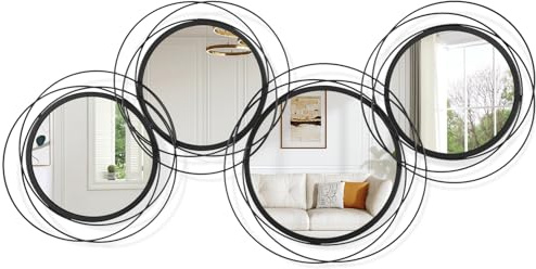 WDSHIYI Black Wall Mirror Set, Metal Framed Round Mirror 4 Pack Circle Modern Decorative Mirrors for Living Room Bedroom Bathroom Entryway 50x100 CM Home Decor