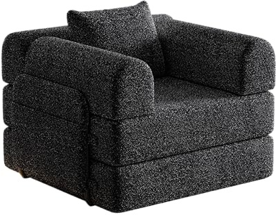 Chenille Schlafsofa 2-in-1 mit Staufach in der Armlehne – Modularer Couch-Sessel mit DREI Metallrahmen & Mehreren Konfigurationsmöglichkeiten für Wohnzimmer & Gästezimmer (Black)