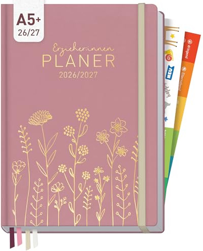 Häfft Erzieher-Planer 2026/2027 Kita-Planer A5 Fine Flowers rosé | Pädagogischer Wochenplaner für Erzieherinnen, Stickern & 4 Lesebändchen und Kunstleder-Einband von Aug 2026 bis Aug 2027