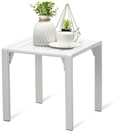 Atenza Beistelltisch, Kleiner Beistelltisch Aluminium, 44 x 44 x 41cm Balkontisch klein, Wetterfest Gartentisch für Balkon Garten Terrasse Tisch Klapptisch (Weiß)