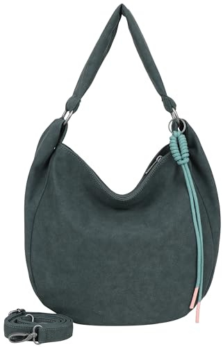 Fritzi Sue01 Suede Jacky Soft Hobo Handtasche Kunstleder Damen Umhängetasche Festival City vegan Suede-Optik Kordelanhänger 31 x 29 x 12 cm – Anthrazit, Oliv, Braun, Graublau