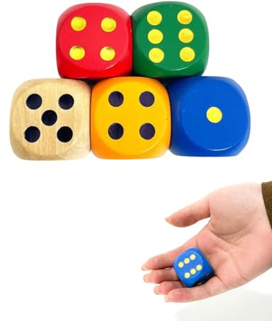 SOVYTH 5 Stück Würfel Groß,30mm Natur Holz Spielwürfel,Holz Farbige Würfel Bunt,Würfelspiel Kniffel Holzwürfel für Brettspiele Zuhause Partyspiel Mathematik,5 Farben
