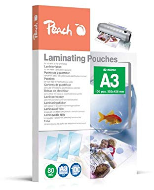Peach Laminierfolien A3 - 80 mic - 100 pouches - glänzend - Premiumqualität für beste Laminierergebnisse - kompatibel mit Geräten aller Markenhersteller - PP580-01