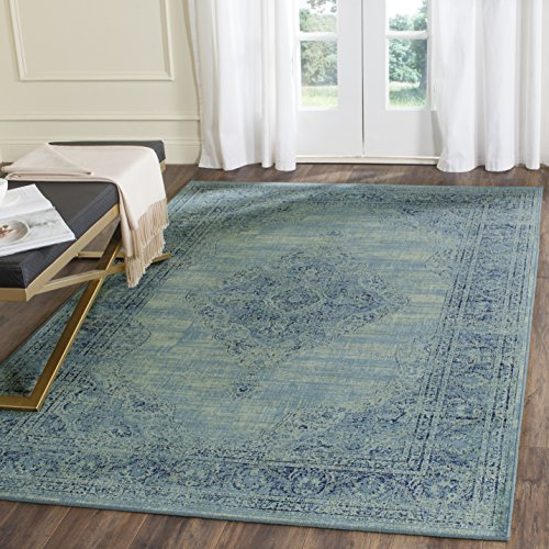 SAFAVIEH Traditionell Teppich für Wohnzimmer, Esszimmer, Schlafzimmer - Vintage Collection, Kurzer Flor, Türkis und Multi, 99 X 170 cm