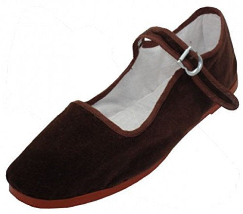 Shoes 18 Womens Cotton China Doll Mary Jane Shoes Ballerina Ballet Flats Shoes, Brown 118 Velvet Upper, 5 UK