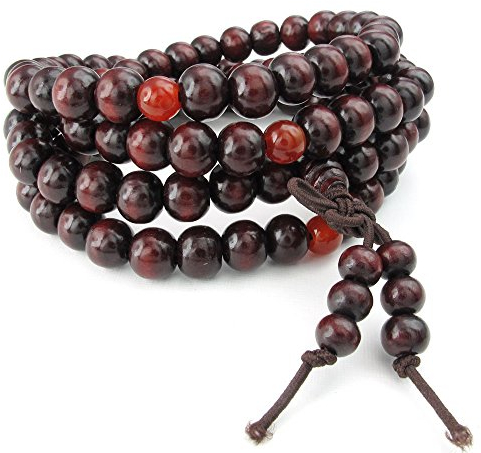 KONOV Schmuck Herren Damen Armband, 8mm Tibetisch Buddhistischen Sandelholz Perlen Gebet Mala Kette, Holz, Rot