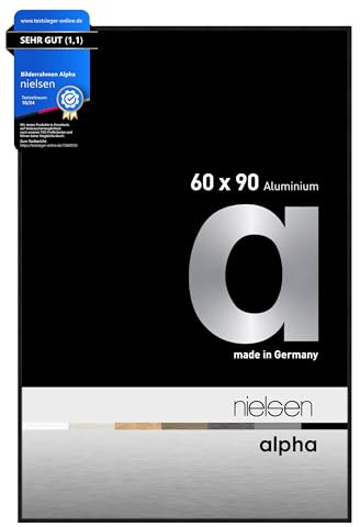 nielsen Aluminium Bilderrahmen Alpha, 60 x 90 cm, Schwarz | Aluminium Posterrahmen im Hoch- & Querformat zum Aufhängen Schwarz matt Echtglas