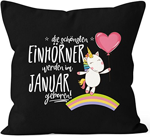 MoonWorks Kissenbezug die schönsten Einhörner Werden im Januar geboren 40x40 Baumwolle Geschenk Geburtstag Unicorn Schwarz 40cm x 40cm