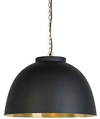 Qazqa - Industrie I Vintage I Hängelampe I Pendellampe I Pendelleuchte schwarz mit Messing innen 60 cm - Hoodi I Wohnzimmer I Schlafzimmer - Stahl Rund - LED geeignet E27