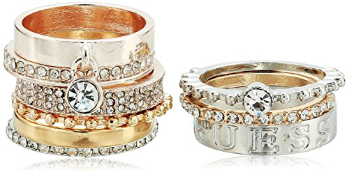 GUESS pour femme Nine-piece Band Stacker Lot de bague, Cristal Verre, multicolore, 7