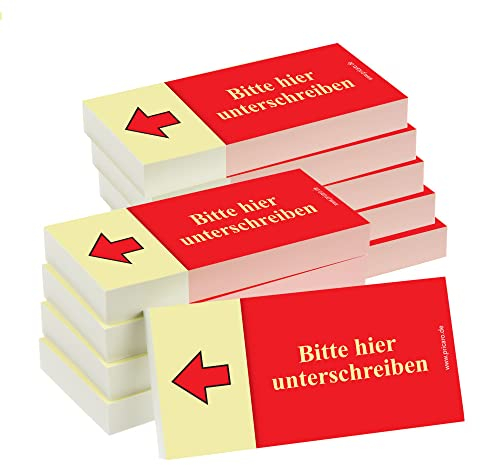 PRICARO Haftnotizen Bitte hier unterschreiben, Pfeil links, rot, 100 Blatt, 10 Stück