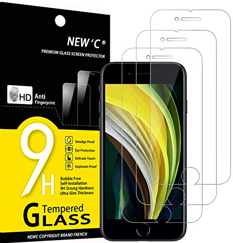NEW'C 3 Pack Designed for iPhone SE 3/2 (2022/2020 Edition) Screen Protector (4.7 inches), Tempered Glass, Case Friendly Anti Scratch Bubble Free Ultra Resistant