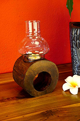 Windlicht Holz - Baumscheibenlaterne - inkl. Glasaufsatz (Braun)