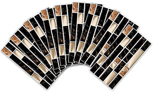 Ancoree Gold Metallic Black Marble Wall Sticker, Tile Transfers Sticker for TV Walls Sofa Background Bedroom Kitchen Bathroom, Peel & Stick Self-Adhesive Splashback Tile Decals (UB041,9pcs)