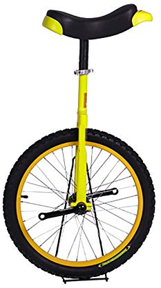 QWEASDF 16 Einrad, höhenverstellbar Sattelstütze Balance Radfahren Heimtrainer Fahrrad mit Skidproof Mountain Reifen + Einradständer für Anfänger und Profis Unisex,Gelb
