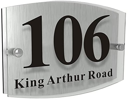 House Numbers Plaques for Outside Door Number Plaques for Wall Screw On Modern Door Sign House Number Plates Glass Effect Acrylic Aluminium Sign 195mm X 130mm(Arc)